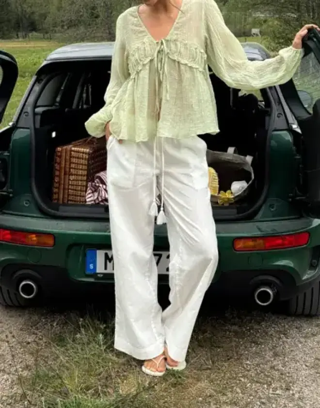Hvit - Pull On Tassel Linen Pants