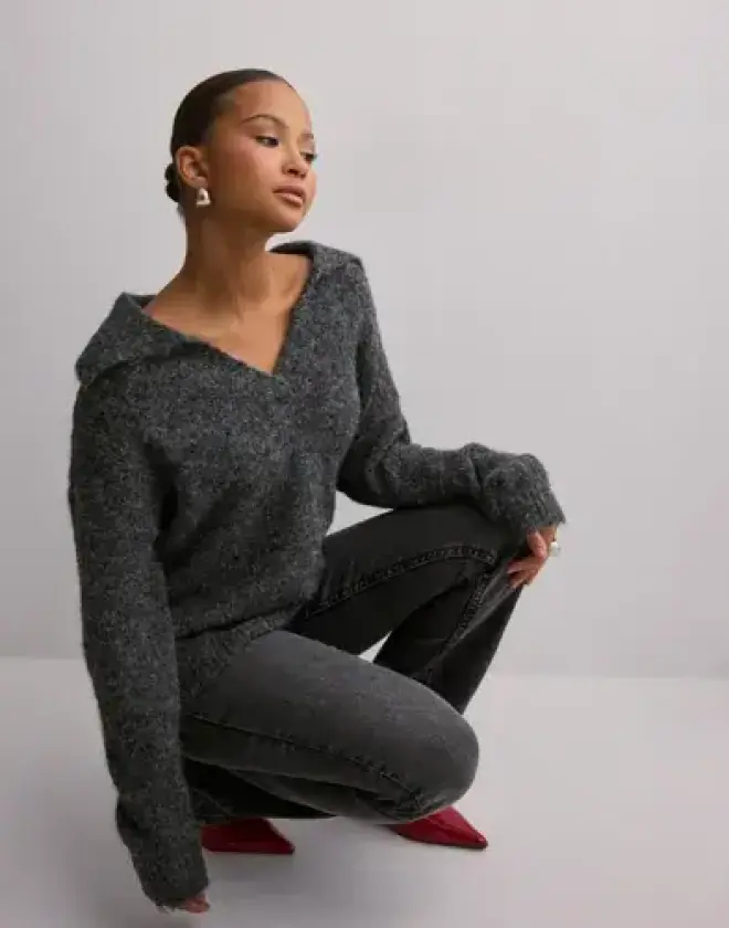 Grå - Onlmaggie Life Ls Split Neck Cc Knt