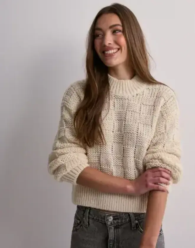 Beige - Jdyally Life L/S Highneck Check Pul