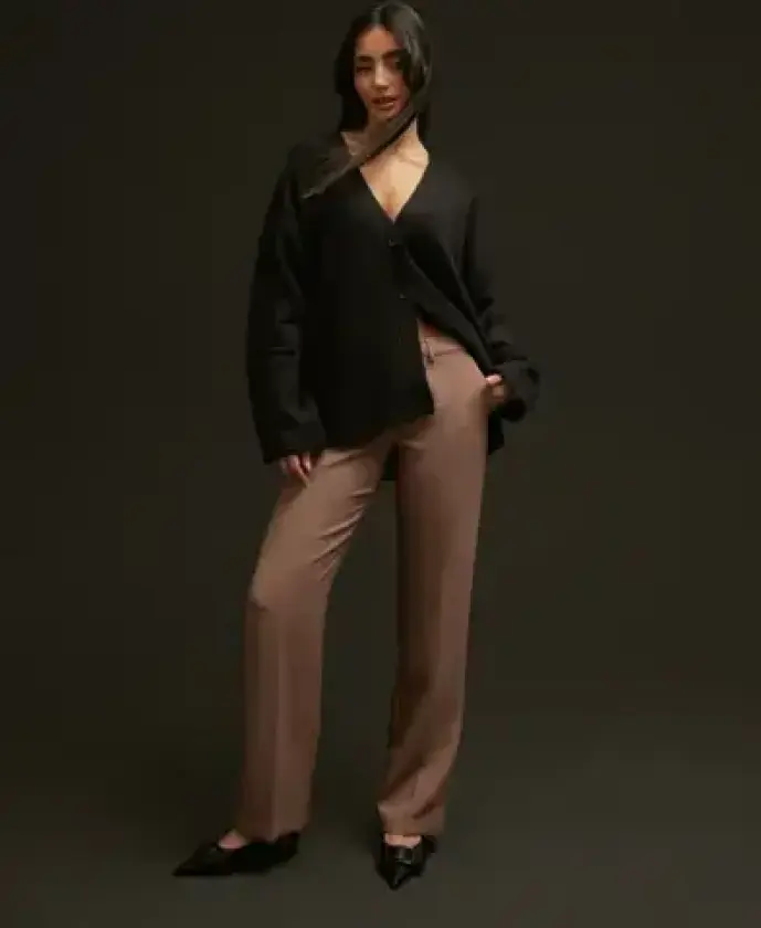 Beige - Low Waist Straight Leg Pants