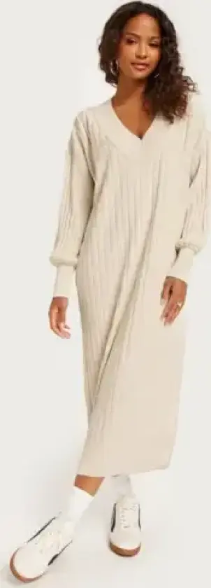 Beige - Onlnew Tessa L/S Midi V Dress Knt N