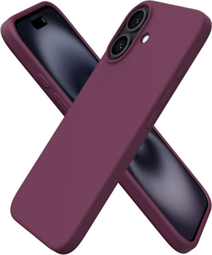 iPhone 16 Deksel 6.1\", Slankt Flytende Silikon 3 Lag Fullt Dekket Myk Gel Gummi 16 Telefon Deksel Cover 6.1 tommer - Vinrød