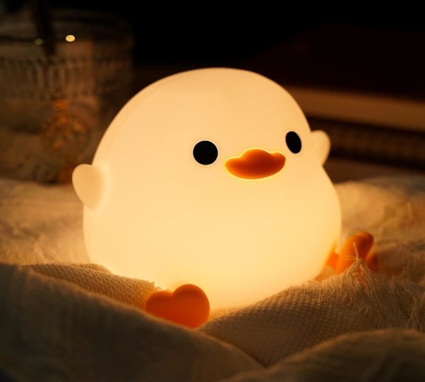 And Nattlampe med And, Søt Andelampe, Dimbar Nattlampe i Silikon for Barnerom, Oppladbar LED-Nattbordslampe med 20 Minutters Timer, Bruk i Stuen.