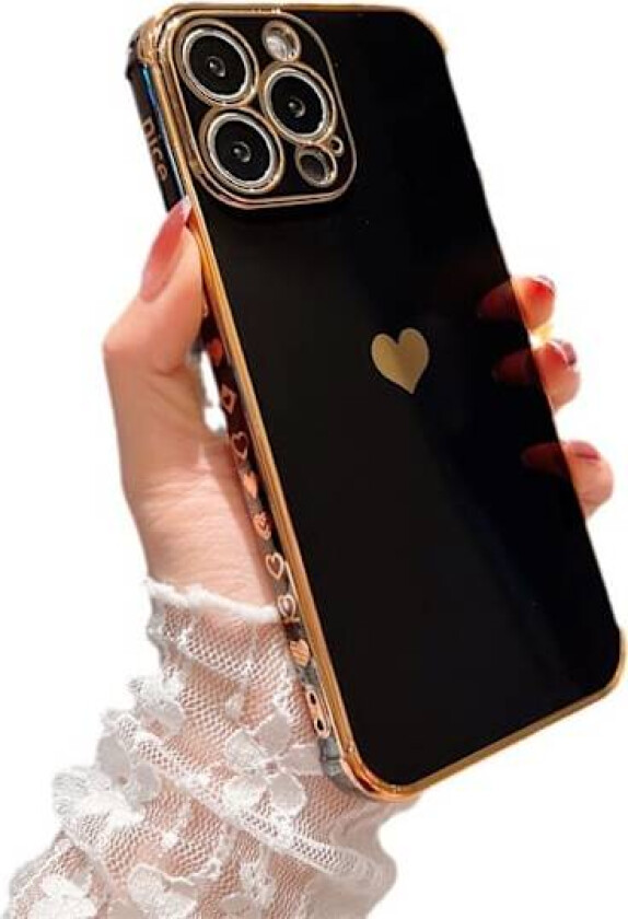 iPhone 16Plus Deksel Jente Kvinner Søt Jentete Kjærlighetshjerte Luksus Gull Mykt Deksel Kamerabeskyttelse Silikon Støtsikkert Telefondeksel for iPhone16Plus