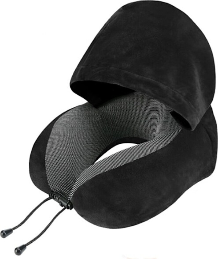 Reisepute for nakke med memory foam, komfortabel nakkepute for reise med hette, reisepute for fly, bil, tog, svart