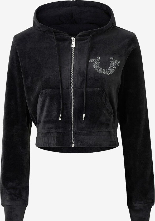 Hettegenser Branded Crystal Velour Zip - Svart