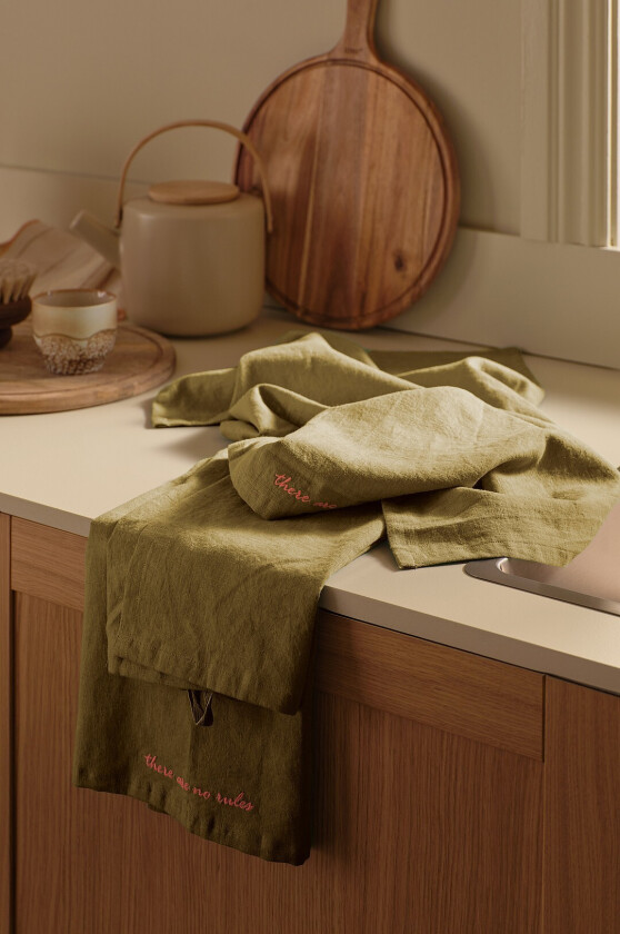 Kjøkkenhåndkle Elly i resirkulert halvlinne 2-pakning - Grønn