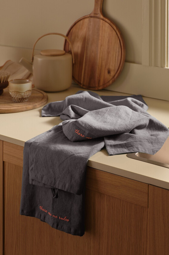 Kjøkkenhåndkle Elly i resirkulert halvlinne 2-pakning - Grå