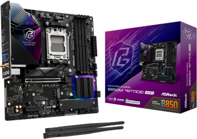 B850M Phantom Gaming Riptide WiFi Hovedkort - AMD B850 - AMD AM5 socket - DDR5 RAM - Micro-ATX
