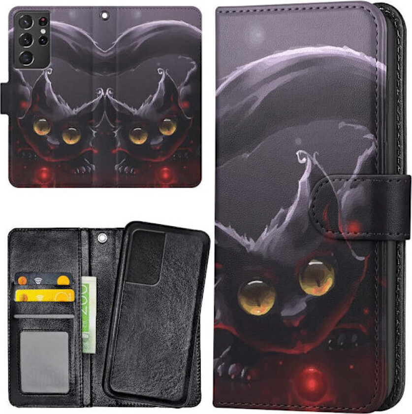 Samsung Galaxy S21 Ultra - Lommebok Deksel Svart Katt