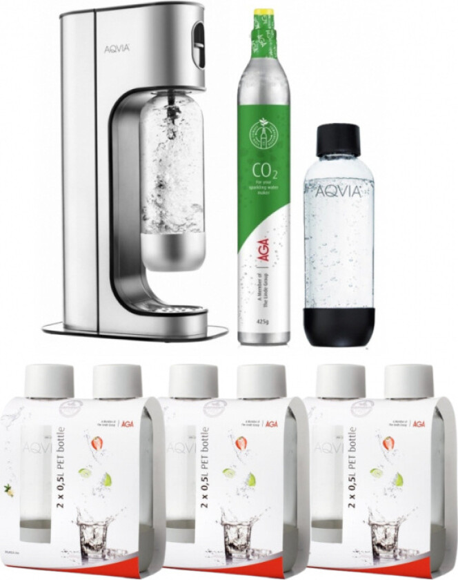 Aqvia Exclusive Steel Black inkl. 2 1L flaskor, 6x0,5L flaskor + kolsyrepatron