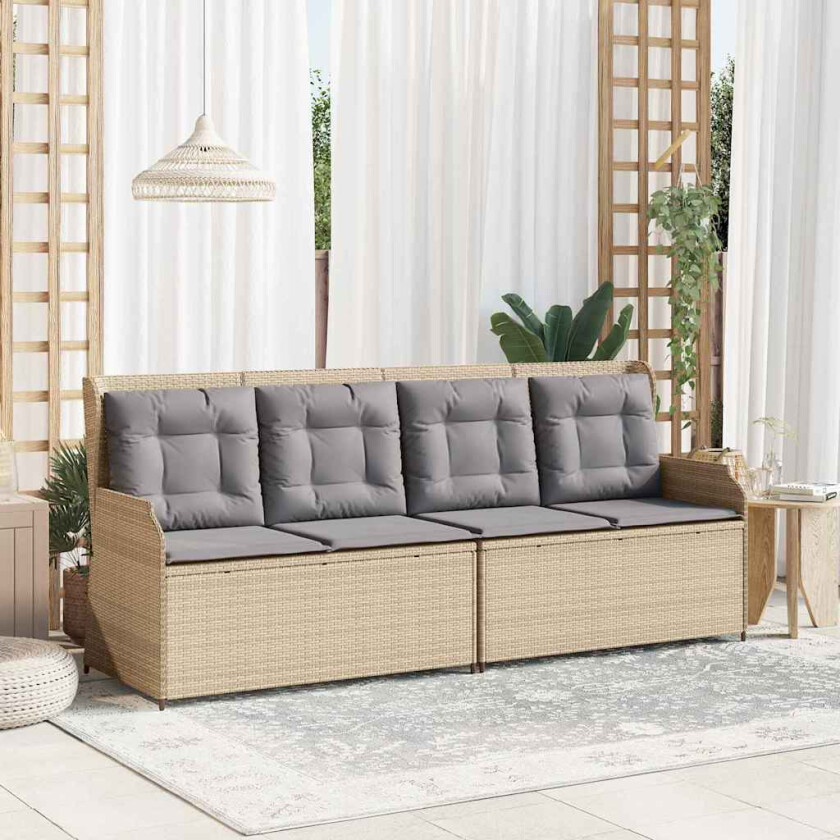 Hagebenk med pute Beige Poly rattan