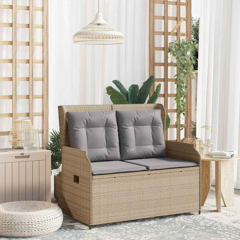 Hagebenk med pute Beige Poly rattan