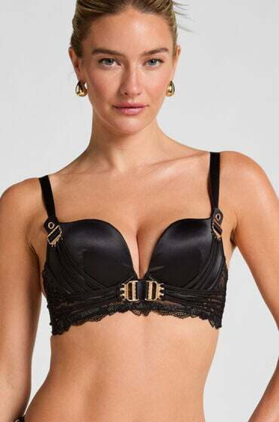 Avela polstret longline-BH med spile Svart