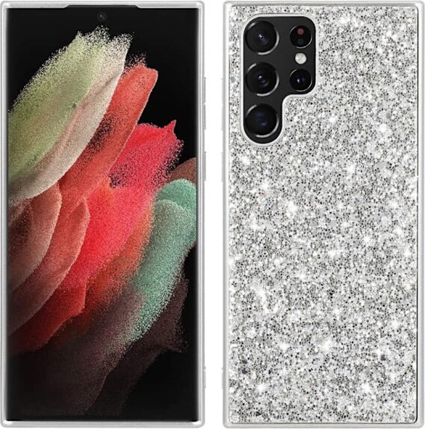 Glitter Samsung Galaxy S22 Ultra deksel - Sølv