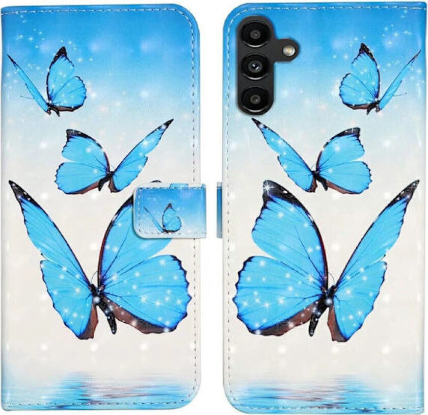 Samsung Galaxy S24 FE-etui med 3D-mønster og trykt lærdeksel Kortholder - Tre Sommerfugler