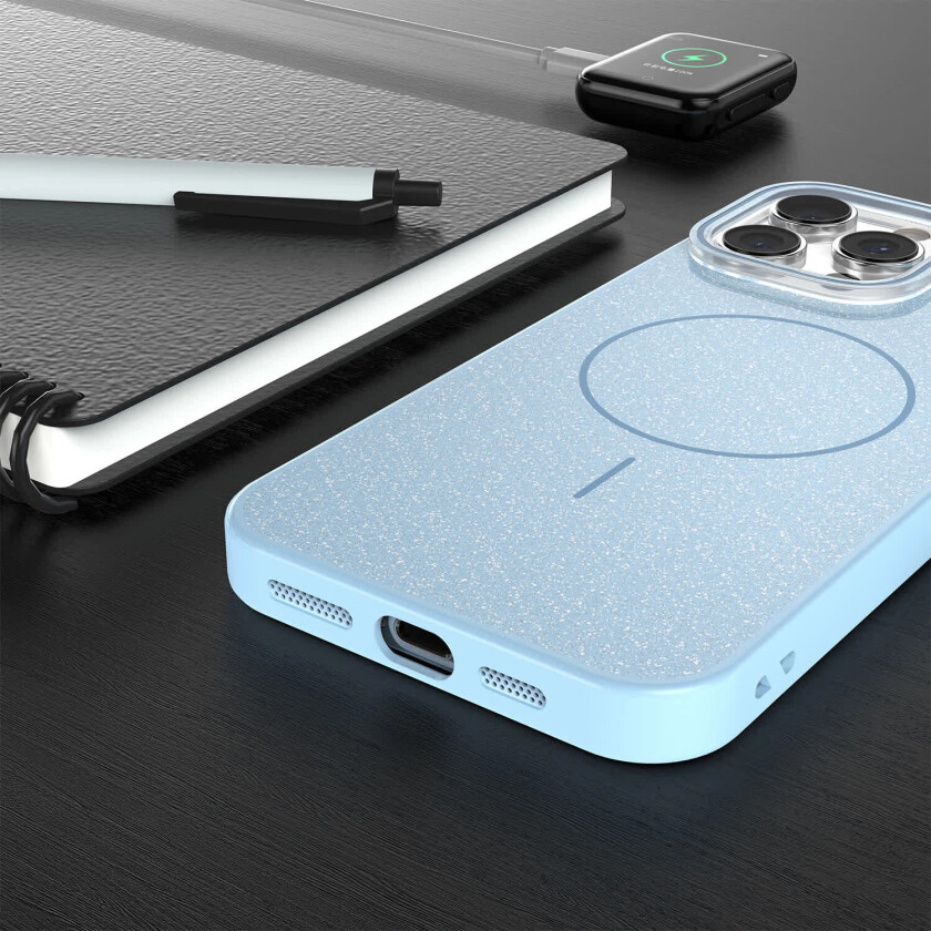 Glitter Tynn MagSafe Deksel til iPhone 16 Pro - Blå