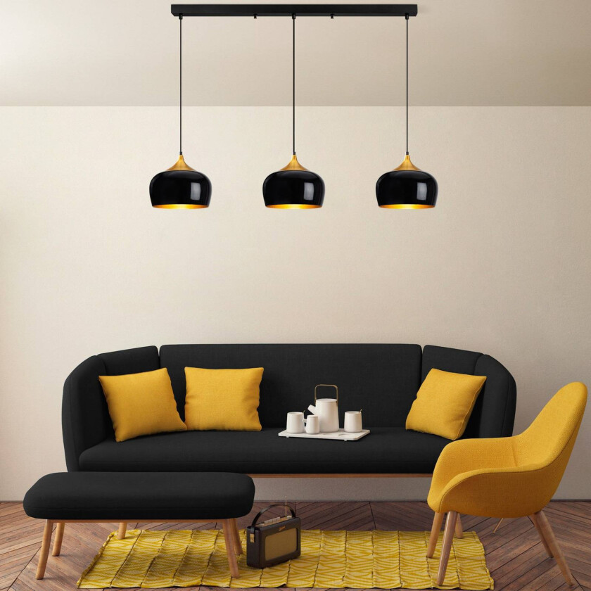 Hengelampe Berceste, svart, 3 lyskilder, lengde 140 cm