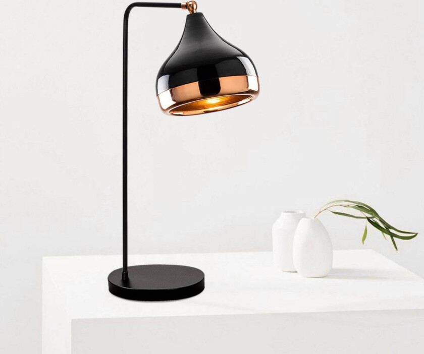 Bordlampe Yildo, svart/kobber, metall, høyde 52 cm