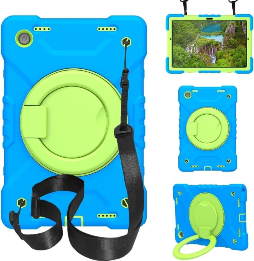 Samsung Galaxy Tab A8 10.5 (2021) hybriddeksel med stropp - Blå / Gressgrønn