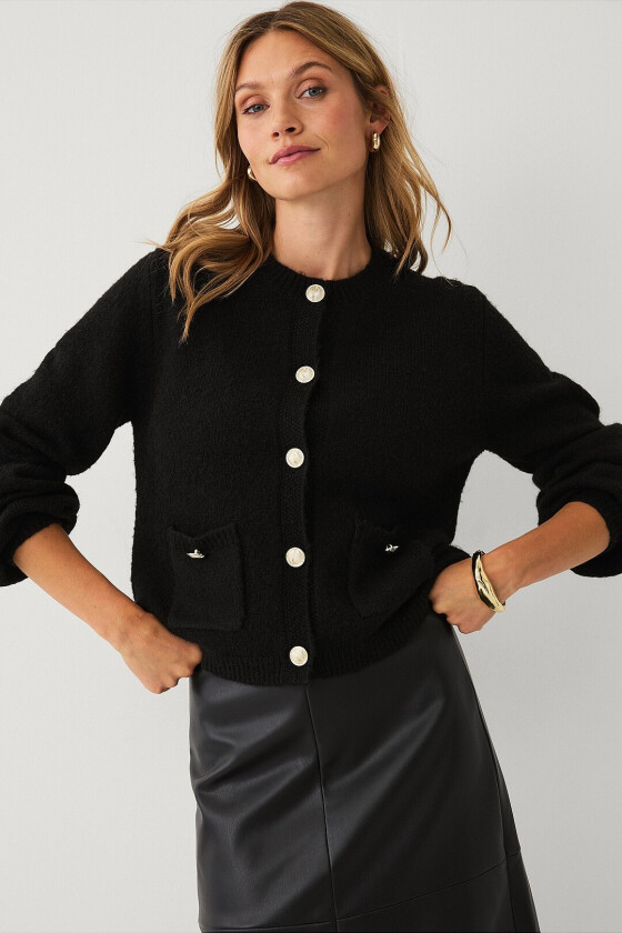 Cardigan med gullknapper - Svart