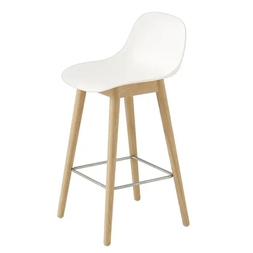 Fiber barstol låg Wood Base - 65 cm - Natural White