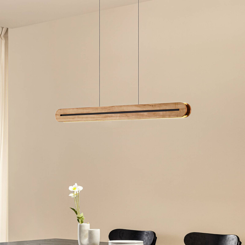 Lucande LED-pendellampe Darnor, tre, CCT, lengde 100 cm