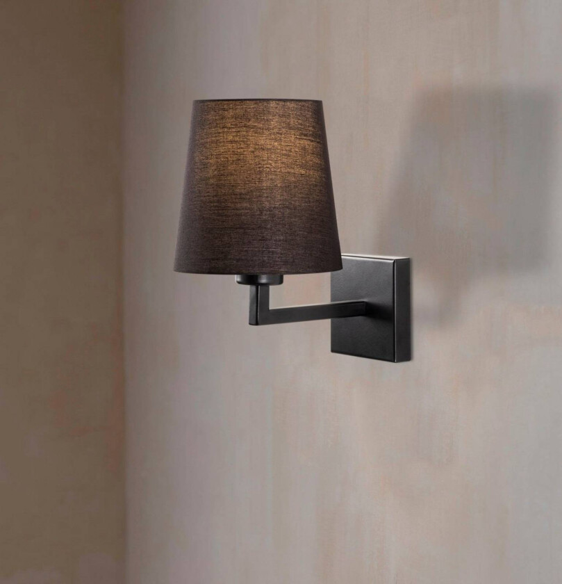 Vegglampe Profil, svart, metall/stoff, høyde 30 cm