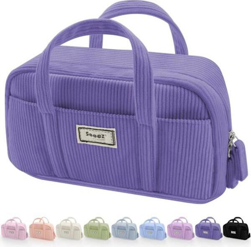 Stort Penal, Ekstra Stor 5-roms Pennal, Pennal med Bred Åpning, Mykt Kordfløyel Pennal Organizer med Glidelås - Beige