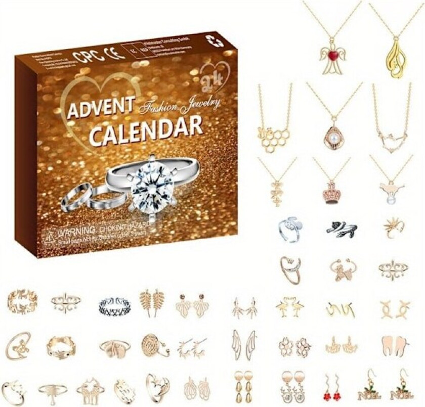 /NN/1 sett Julsmys Smykker Adventskalender Halskjede Ringer Øredobber Nedtellingskalender kompatibel med Jul og Nyttårspresent 24 stk-sett