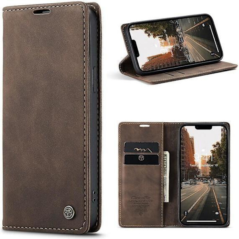 CASEME 013 Series Lær Lommebok Telefondeksel med Flip Stand og Fallsikkert Cover til iPhone 15