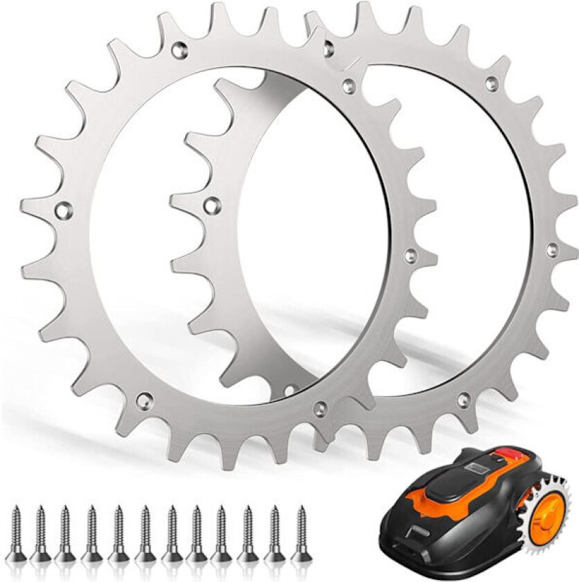 Pigger for Worx Landroid S/M, robotgressklipperpigger i rustfritt stål, gressklipperhjulstørrelse 205 mm for tilbehør Off-Wheel-hjul