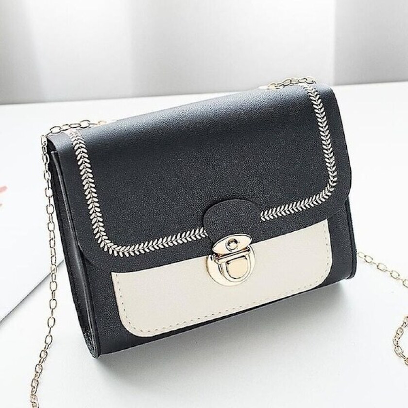 Håndveske Liten Kjeder PU Lær Crossbody Vesker for Kvinner Trend Håndveske Dame Avslappet Merkevesker Skulder Håndvesker Enkle Bager (Svart)
