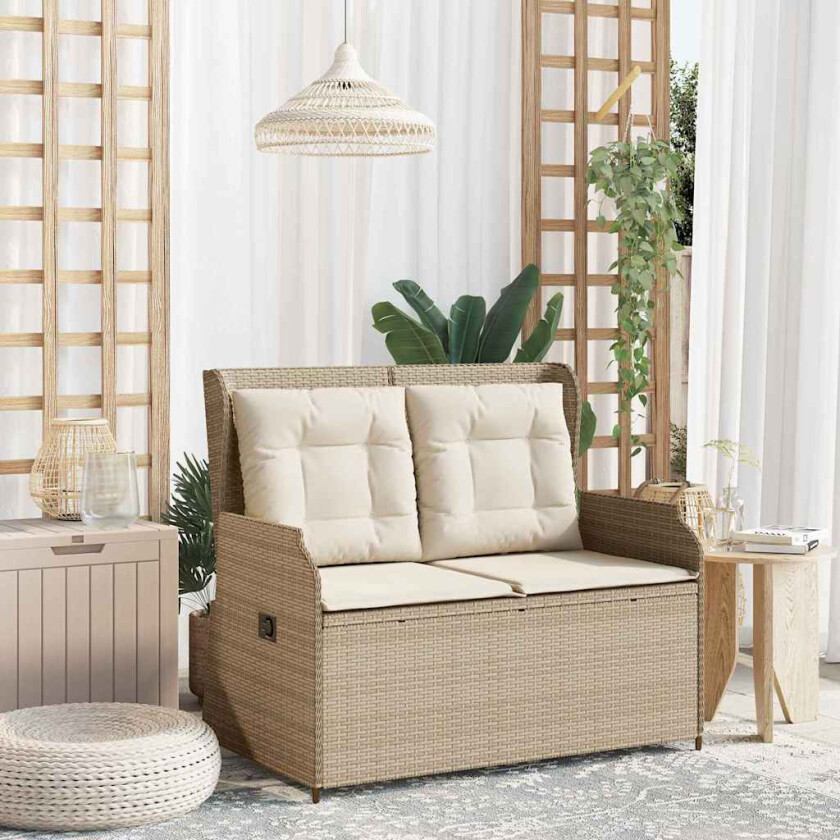 Hagebenk med pute Beige Poly rattan