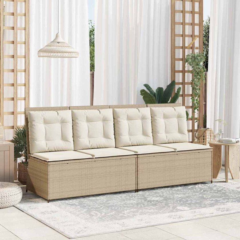 Hagebenk med pute Beige Poly rattan