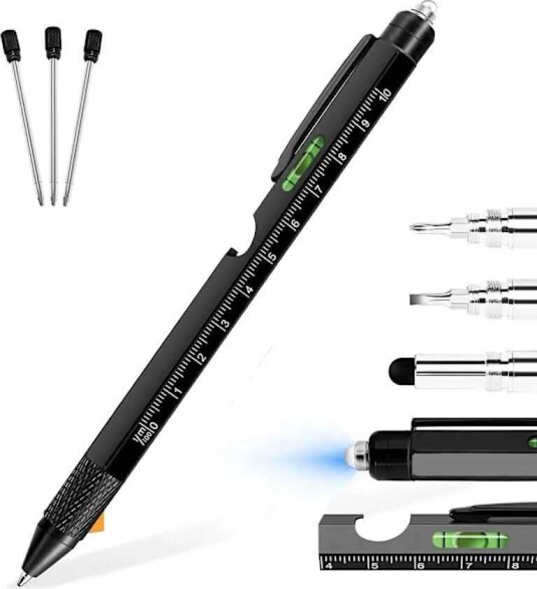 Kulepenn, 9 i 1 multifunksjonell kulepenn, julegaver til menn/kvinner, svart