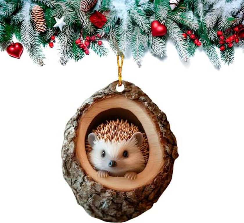 Julepynt med dyremotiv, juletrepynt med 2D-akryldekorasjoner med dyremønster, julepynt suvenir julegaver (Pinnsvin)