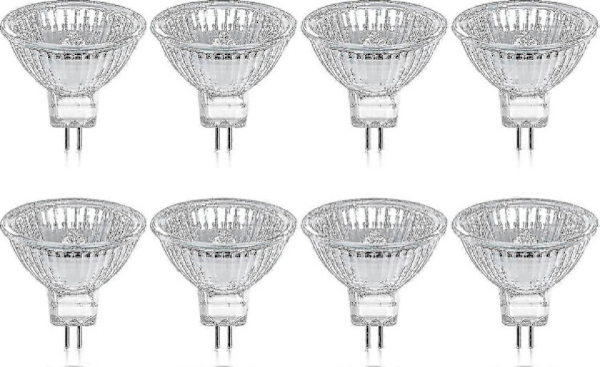 Pakke med 8 Halogenpærer Gu5.3 Mr16 35w 12v Dimbar - Varmhvit 2800k, 400 Lumen, Glassbeskyttelse Boris