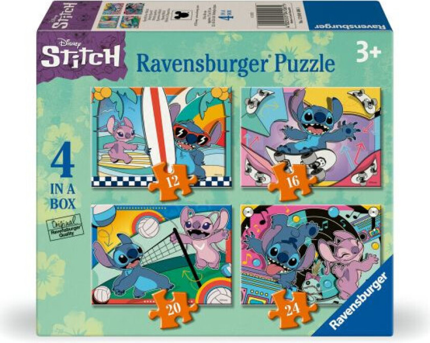 Disney Stitch 4-i-1 Puslespill - 12-24 Brikker