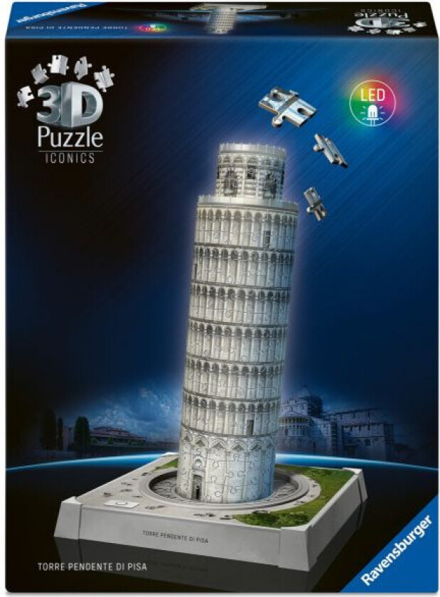 3D Puslespill - LED Lys, 216 Brikker - Skjeve Tårn i Pisa