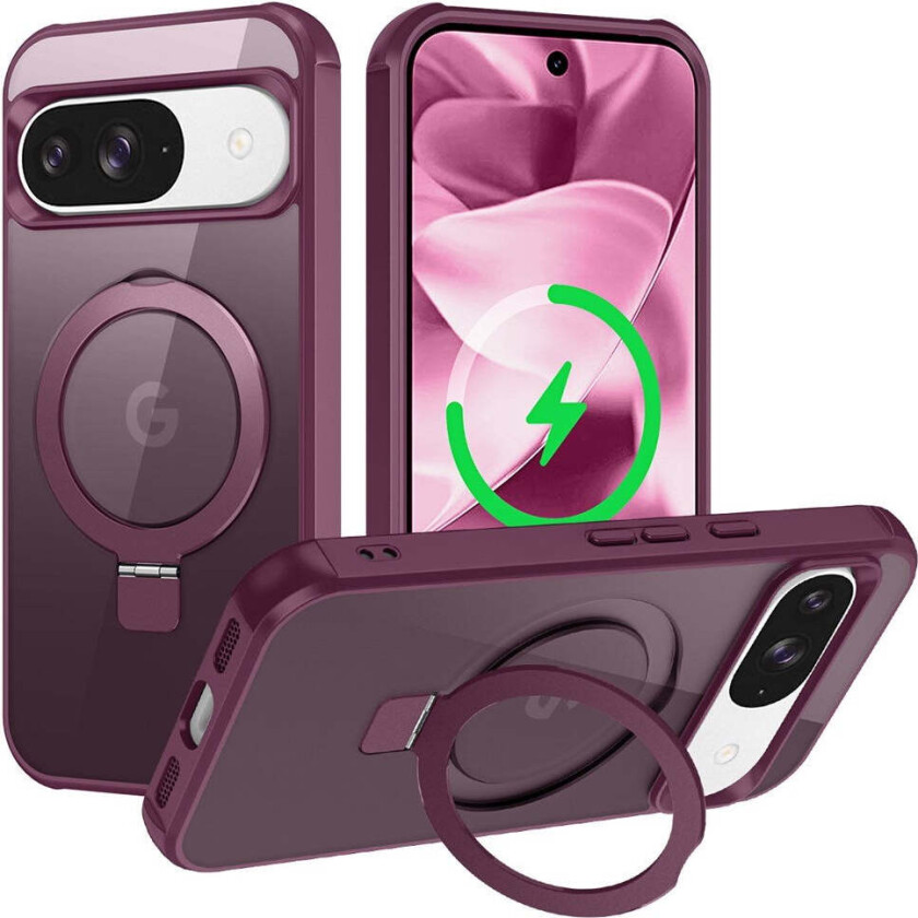 Google Pixel 10 / 10 Pro / 9 / 9 Pro Magsafe-deksel M. Kickstand - Vinrød