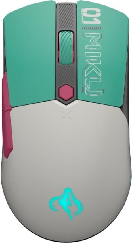 ASUS TUF Gaming Mini - Hatsune Miku Edition - mus - optisk - 6 knapper - kablet, trådløs - USB, 2.4 GHz, Bluetooth - hvit, turkis, rosa