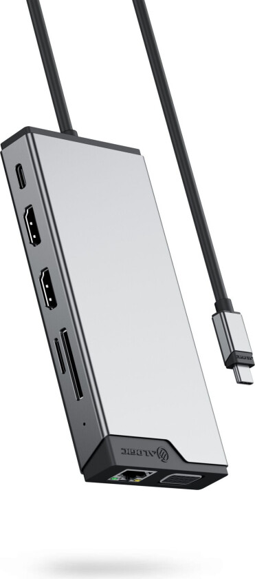 Alogic DUCDDV3V2 Mini 12-i-1 Dockingstasjon - USB-A, USB-C, Gigabit Ethernet, HDMi, VGA - Sølv
