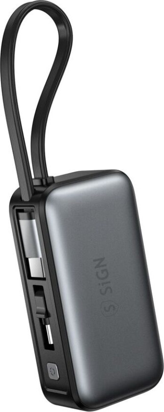 SiGN 5000mAh powerbank hurtiglading med innebygd USB-C-kabel