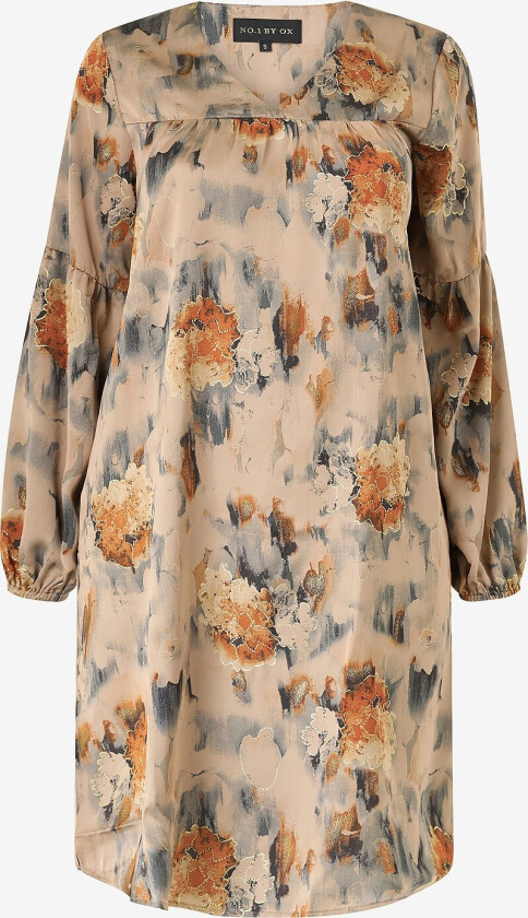 Kjole V Neck Dress w Yoke And Puff Sleeves - Beige