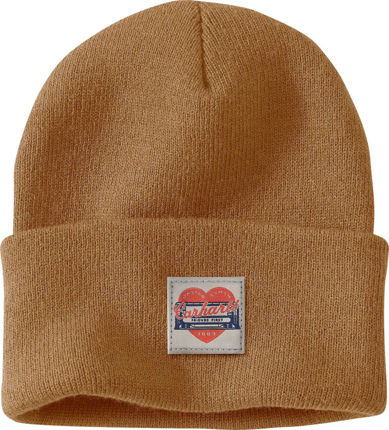 Women's Knit Heart Patch Beanie ® Brown