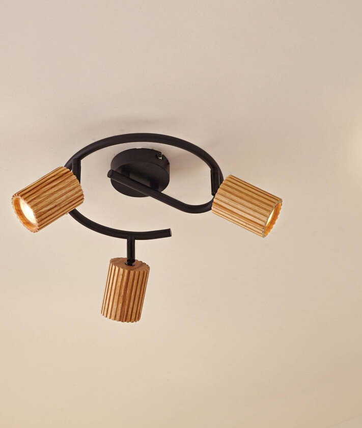 Lindby Downlight Stralino, 3 lyskilder, Ø31cm, tre, GU10