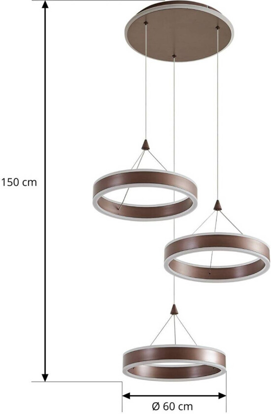 Lucande LED-hengelampe Kolo, brun, 3 lyskilder, dimbar