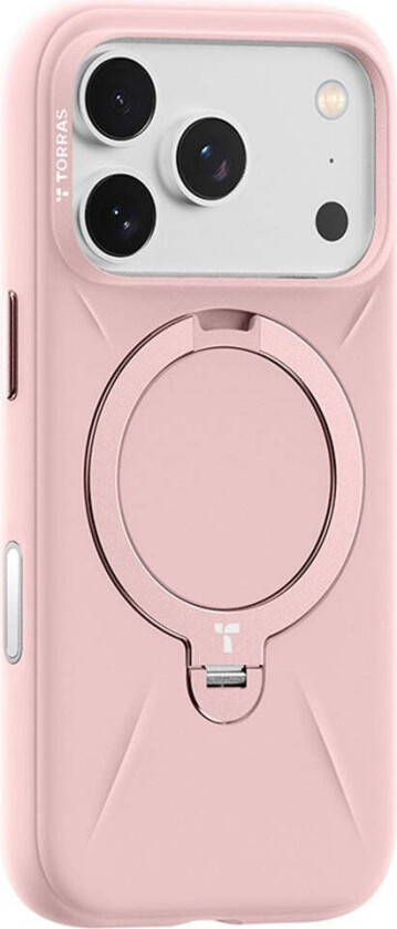 TORRAS iPhone 17 Pro Max Ostand Spin Silikon Deksel m. Roterende Kickstand - MagSafe Kompatibel - Rosa