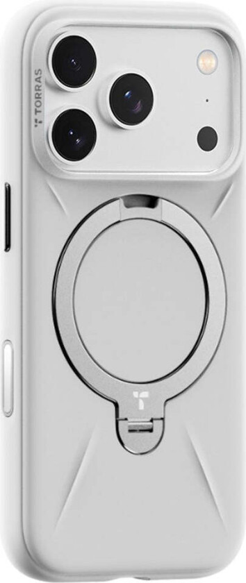TORRAS iPhone 17 Pro Max Ostand Spin Silikon Deksel m. Roterende Kickstand - MagSafe Kompatibel - Hvit